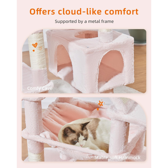 Дерево-кіготь для котів Taoqimiao Kaktusfarbe MSC026L - великий, стабільний комплекс з будиночками, гамаком, корзиною та 8 стовпчиками для дряпання