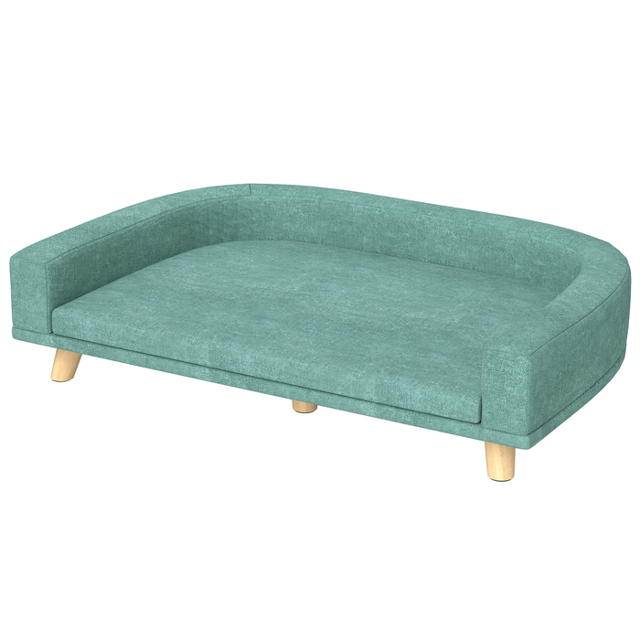 PawHut Dog Sofa Зручний диван для домашніх тварин з подушкою для великих собак, піднята конструкція з дерев'яними ніжками, зелений 98x67x25см
