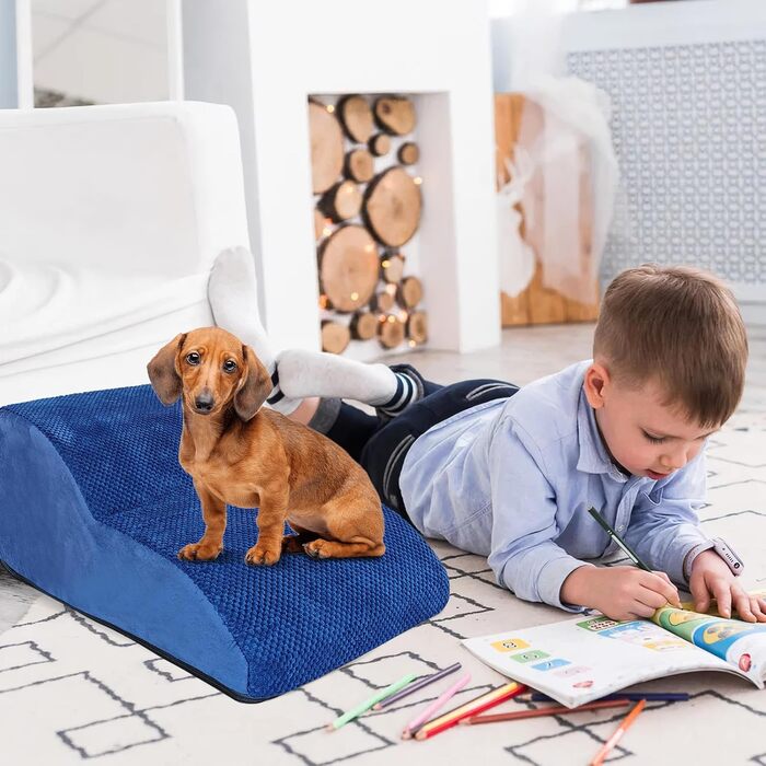 Сходинки для собак Galatée: 2-ярусні, з антиковзким покриттям, для ліжка, дивану та авто. М'яка рамка з піни знімний, пральний чохол (блакитний)