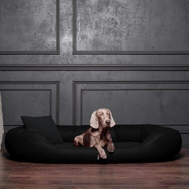 Ортопедичне ліжко для собак Tierlando® Sammy VIP з віскоматрацом та високим бортиком з штучної шкіри. Розмір: 100x85 см, колір: чорний. Забезпечує комфортний та щадний для суглобів сон.