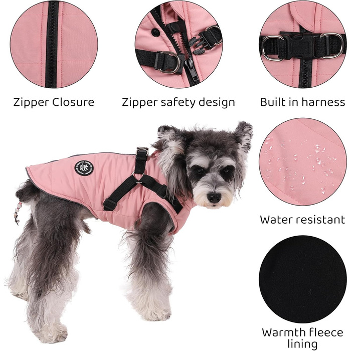 Куртка для собак Norbi, зимовий теплий плащ з інтегрованим нашийником, регульований, для маленьких та великих собак, холодна погода (X-Large, Рожевий)