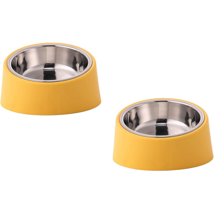 Миска для собак та котів Fuwok, нахилена під кутом 15°, знімний піддон, антиковзаюча, легкий доступ, 2 шт (S, жовта)