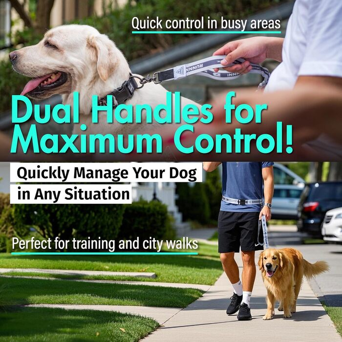 Повідець для собак hands-free з поясом, подвійна ручка, амортизатор, для бігу, прогулянок, середніх і великих порід