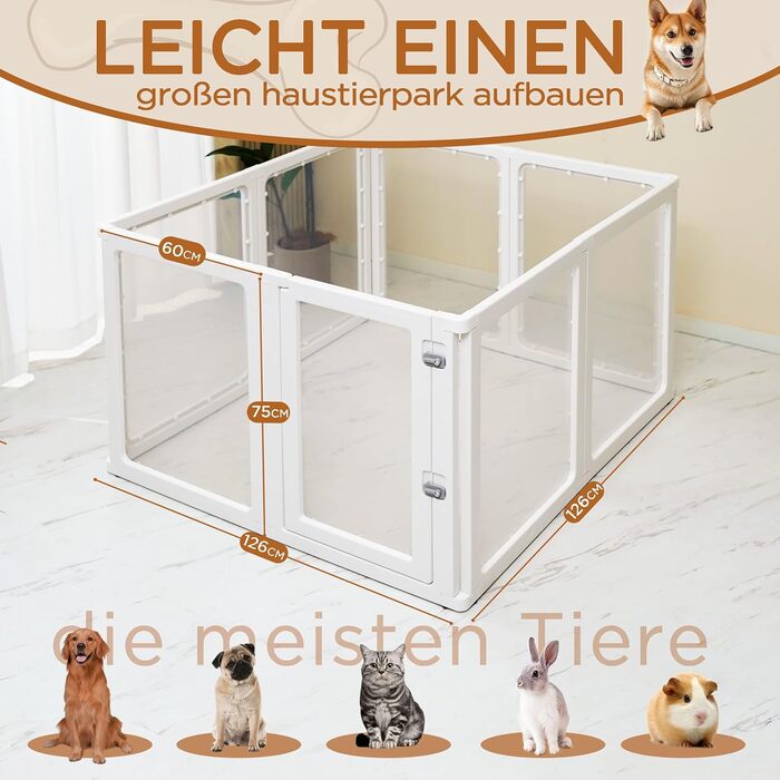 Вигул для цуценят Citylife 6-TLG: розкладний вольєр для собак, котів та кроликів, 60 см, з дверима, антиковзаюча поверхня