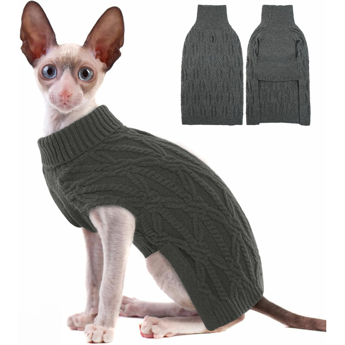 Пуловер для собак та котів, теплий зимовий одяг: куртка, жилет, плащ для цуценят та маленьких собак (Сірий, XS)