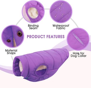 Зимовий теплий одяг для собак ASENKU: водонепроникна куртка та жилетка з флісовою підкладкою (Lila, XS)