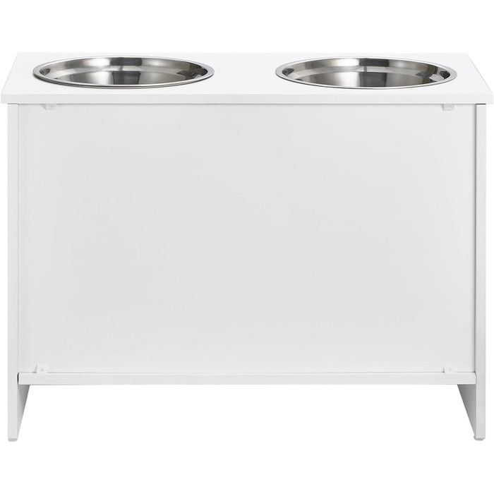 VEVOR шафа-кормниця для собак з 2 нержавіючими мисками 60x30x44 см, підвищена станція для годування з місцем для зберігання, біла, для великих собак