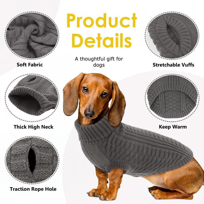 Светр для собак CITE TOILE – теплий флісовий светр з коміром-стійкою для малих та середніх собак | М'який, дихаючий | Ідеальний для холодної погоди | (M, Сірий)