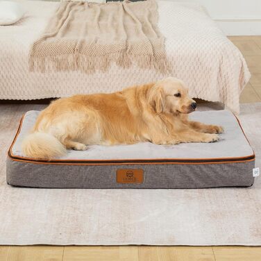 Ортопедичне ліжко для собак з Memory Foam, 15.2 см товщиною, для великих собак, водонепроникне, знімний, миється, чохол та по периметру на блискавці, максимальний комфорт та легкість догляду, 53.0 x 36.0 x 6.0 см (S(23 x 17 x 3), Білий/Опудаловий Сад)