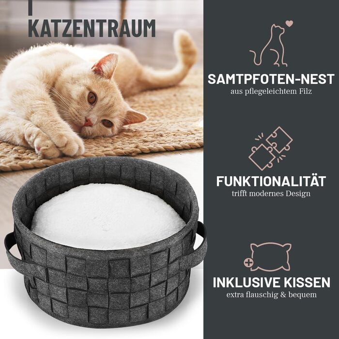 Квіткове ліжко для котів ReaVET Samtpfoten - м'яке та зручне, з подушкою, з фетру