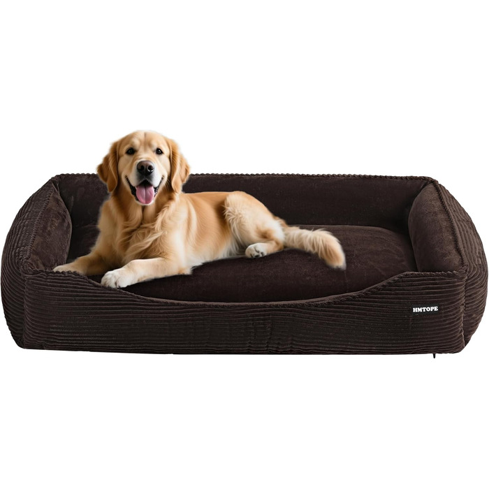 Ліжко для собак з тканини Cord, S/M/L, антиковзаюче, знімний та пральний чохол, м'яке та дихаюче, коричневе, 110 x 85 x 27 см