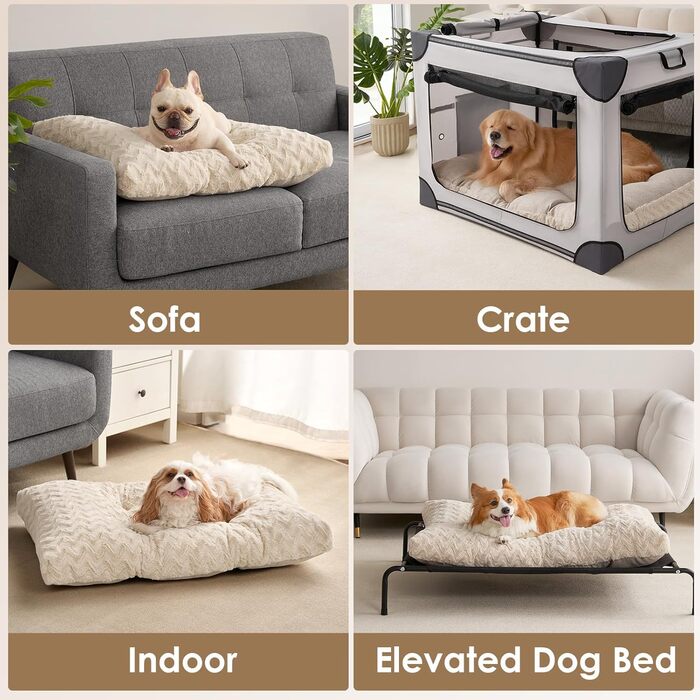 Килимок для собак великих порід, 104x68 см, XL, штучне хутро та льон, Бежевий