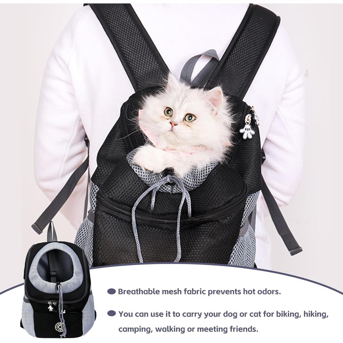 Переносний дихаючий рюкзак для собак та котів, регульований транспортний рюкзак з вікном (Чорний, M)