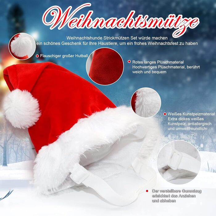 Набір новорічний для собак: шапка та шарф. Новорічний костюм для собак, шапка та шарф для малих, середніх та великих собак. Комплект новорічної шапки та шарфа для тварин.