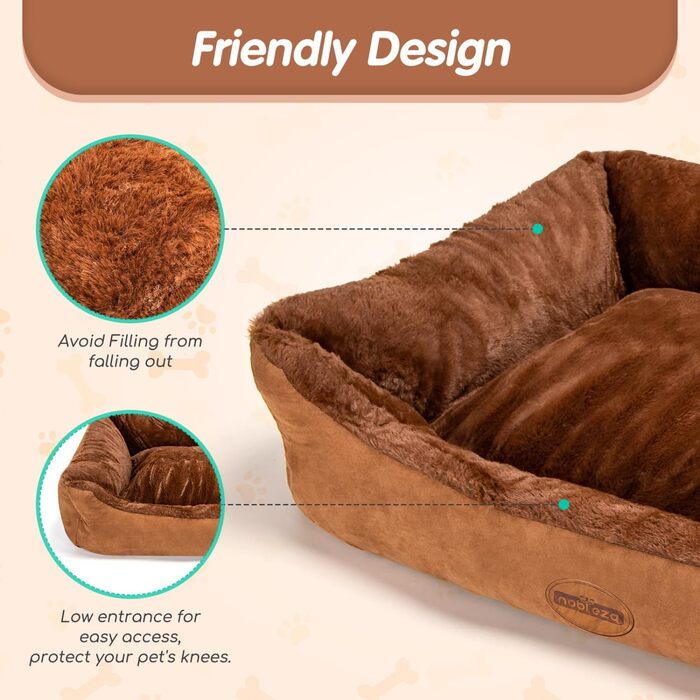 Ортопедичне ліжко для собак Nobleza, великі породи, XL, 110x75x20 см, коричневе, м'яке, антиковзаюче