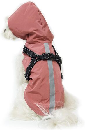 Дощовик для собак PETCUTE: водонепроникний, з отвором для шлейки, для маленьких, середніх та великих собак, з світловідбиваючими смугами, регульована капюшон, 3XL, Рожевий
