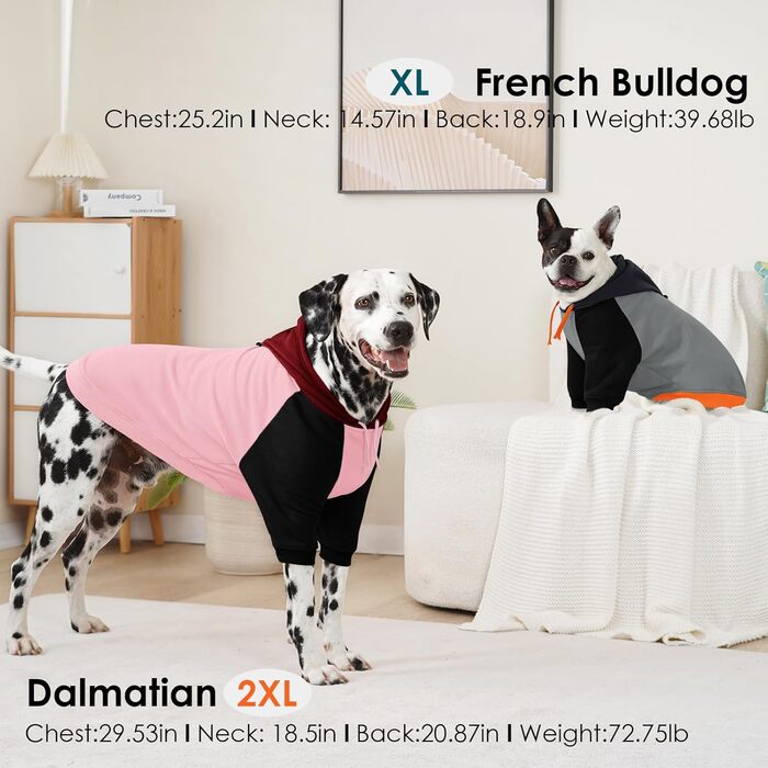 Теплий худі з капюшоном для великих собак AOFITEE, рожевий, розмір L. Ідеально для Boston Terrier, Mops та інших великих порід. Підходить для осені та зими.