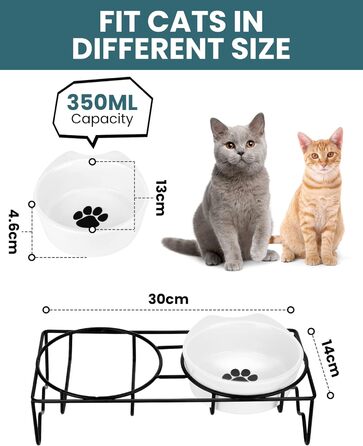 Набір мисок для котів PETTOM (2 шт.) з підставкою, кераміка, захист шиї, зелений + сірий