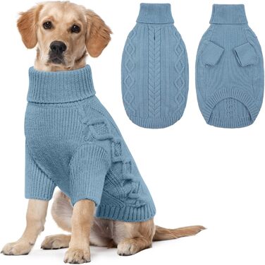 Теплий зимовий светр для собак Lelepet з коміром-горловиною, блакитний, розмір M
