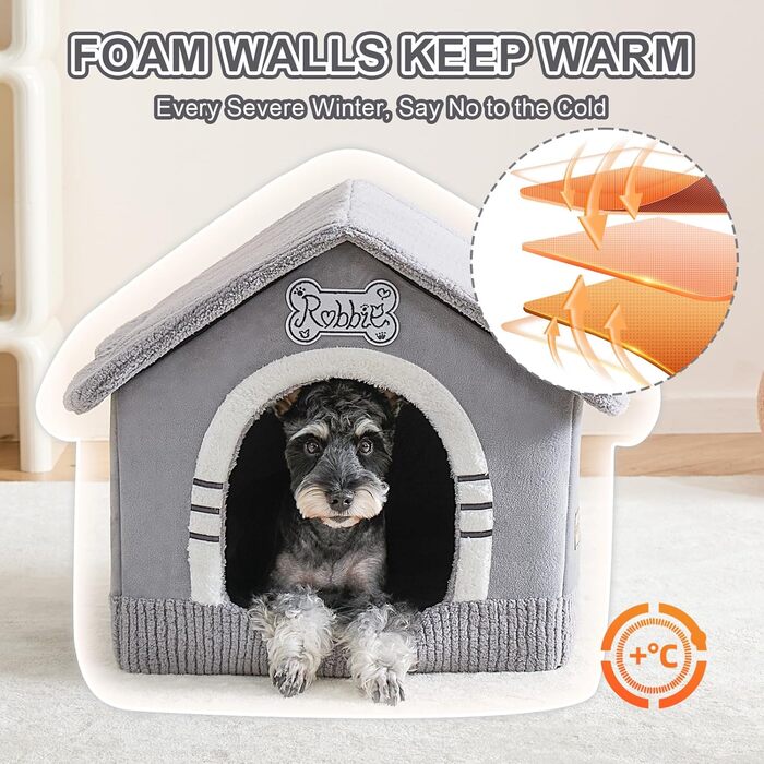 Будинок для собак Jiupety, XL, 51x46x46 см, сірий - затишний лежак для собак вагою 7-14 кг, підходить для дому