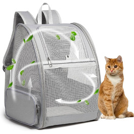 Рюкзак для кота/собаки Hykiee, переноска для тварин до 8 кг, дихаючий, з вікном та строєм, сірий
