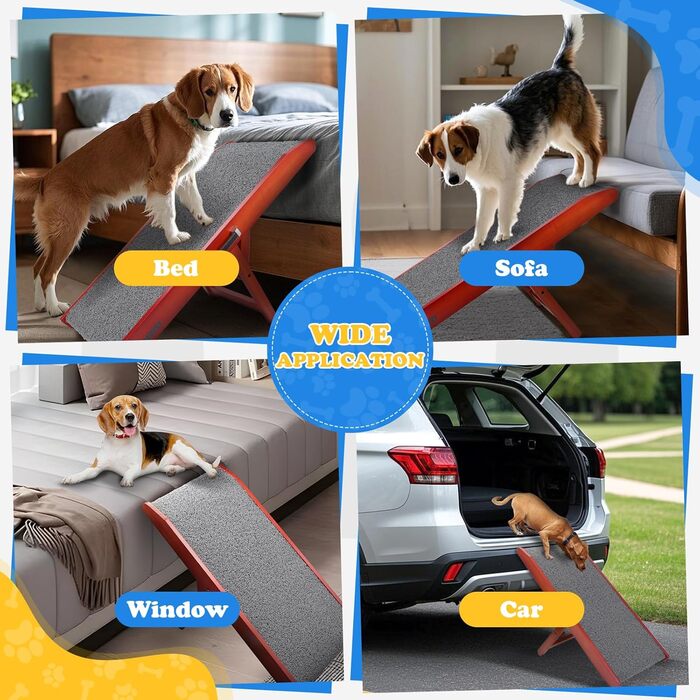 Рампа для собак Hunderampe - регульована, 34-61,5 см, з покриттям, що миється, з берези. Складана, антиковзка, для маленьких та великих собак (XL)