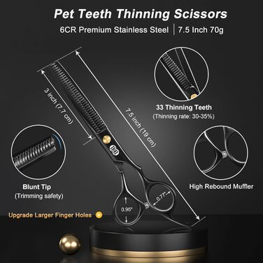 Набір професійних ножиць для грумінгу собак CIICII 10-в-1 з безпечними закругленими кінцями (для собак, котів, тварин). Підходить для стрижки, прорізування та формування шерсті. Срібно-чорний колір.