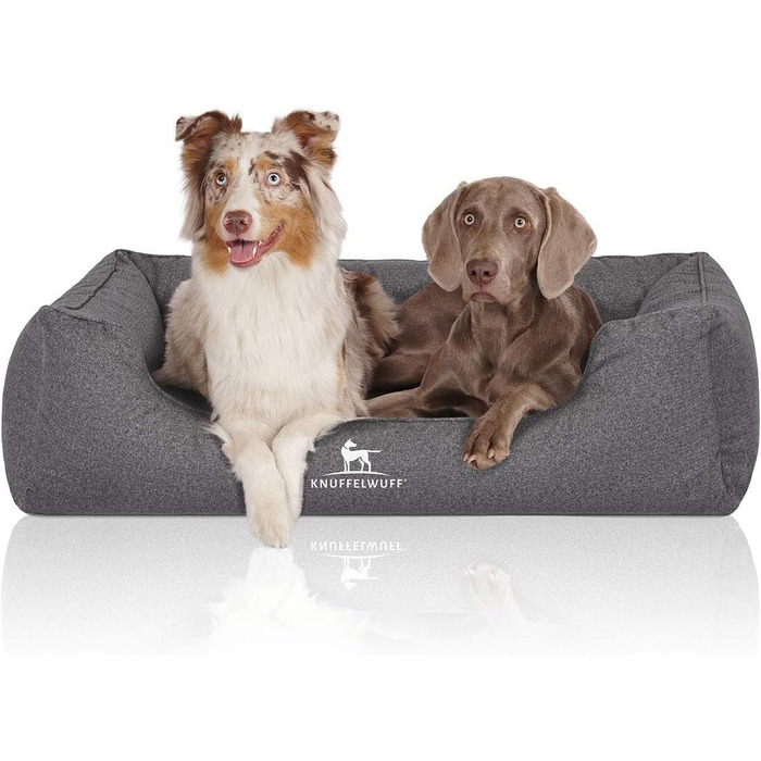 Ортопедичне водонепроникне собаче ліжко Knuffelwuff Malou з велюру, ручної роботи, XXL 120 x 85 см, сірий колір. Знімний, пральний чохол. Підходить для великих, середніх та маленьких собак. Розміри: 120 x 85 x 25 см