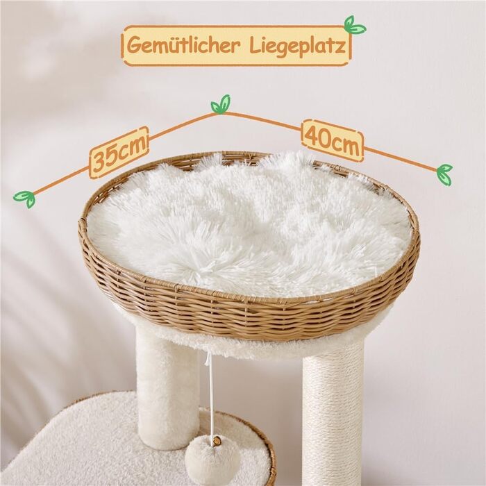 Дерево для котів Yaheetech з ротангу, 91 см, для великих котів до 10 кг, з печереєю та платформами, бежеве