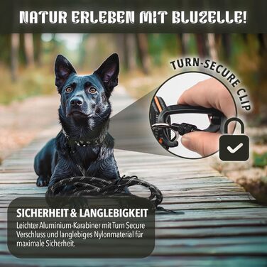 Регульований повідець для собак BLUZELLE 3 м, для середніх і великих собак, подвійний, з двома міцними алюмінієвими карабінами, відбивний паракорд з шкіряними вставками, чорний