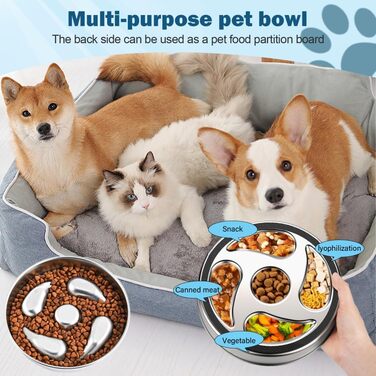 Миска для собак зі нержавіючої сталі, Slow Feeder, Ø 21 см, протиковзна, для повільного годування, проти запобігання поглинання, для полегшення травлення, проти газоутворення, колір 1