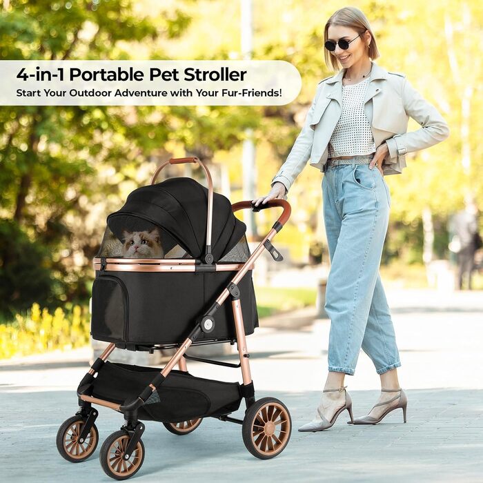 Візок для собак Mamizо 4-в-1, до 25 кг, з амортизаторами, складний, чорний