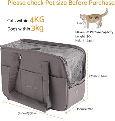 Сумка-переноска для собак та котів Maxetodo, маленька, сіра, 16 x 27 x 34 см