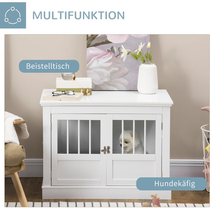 Клітка для собак PawHut, собача будка з 3 дверцятами, переноска для собак, будиночок для маленьких собак до 10 кг, білий колір, 78 x 53 x 59,3 см