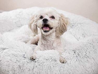 М'яке ліжко для собак у вигляді пончика, сіре, 70 см. Підходить для великих, середніх та маленьких собак та котів. Легко миється.