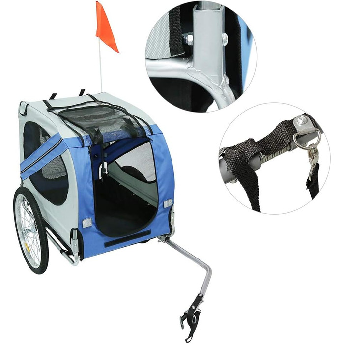 Багатофункціональний велопричіп 2-в-1: для дітей та домашніх тварин. Велосипедний візок-причіп, 2 місця, сірий/блакитний (137x73x90 см)