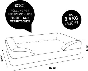 Ортопедичне ліжко для собак Lumaland з корду | Ергономічне собаче ліжко-софа 110x75 см - для великих собак | Нековзне дно | Зручна наповнювач та знімна чохол | Корзина для собак з Memory Foam Cord - Світло-коричневий 110 x 75 см - L