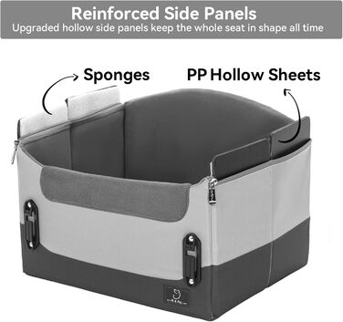 Автокрісло для собак - сіре, для маленьких собак, з кріпленням на ремінь, складне, для заднього або переднього сидіння