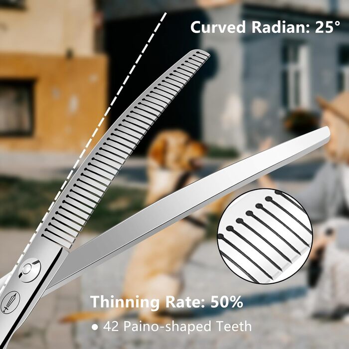 Ножиці для грумінгу собак HASHIMOTO, 42 зубці, 50% витончення, 17.8 см, легкі, для швидкого видалення об'єму та природного вигляду