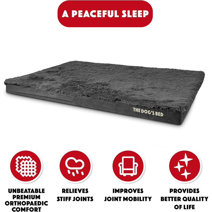 Ортопедичне собаче ліжко, велике, штучне хутро, 101 x 64 x 10 см, водовідштовхувальне, з Memory Foam, сіре (135 x 91 x 10 см)