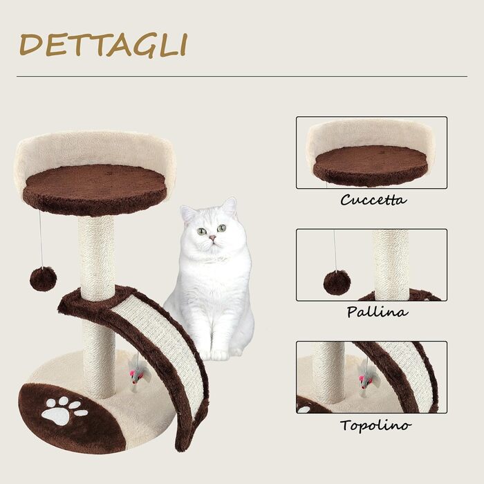 Дерев'яний кігтеточка для котів Beltom® Kratzbaum, 54 см, Коричнево-бежевий