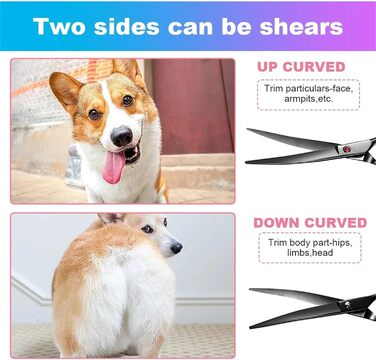 Професійна вигнута ножиця для собак 7,5' - ножиці для грумінгу собак, вигнуті ножиці для шерсті, ергономічна ручка (чорний)