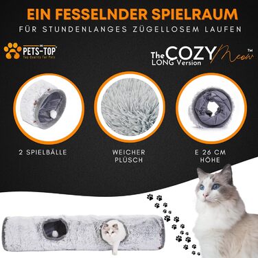 Туннель для котів XXL PETS-TOP – великий тунель для котів – шуршачий тунель – інтерактивна іграшка для котів – з м'якого плюшу