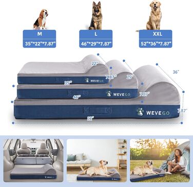 Ортопедичне ліжко для собак, велике з подушкою, товстий гель-піна Memory Foam, фланель, зносостійке, водонепроникне покриття, знімний, пральний чохол, антиковзаюча основа, розмір 132 x 91 x 20 см, блакитне