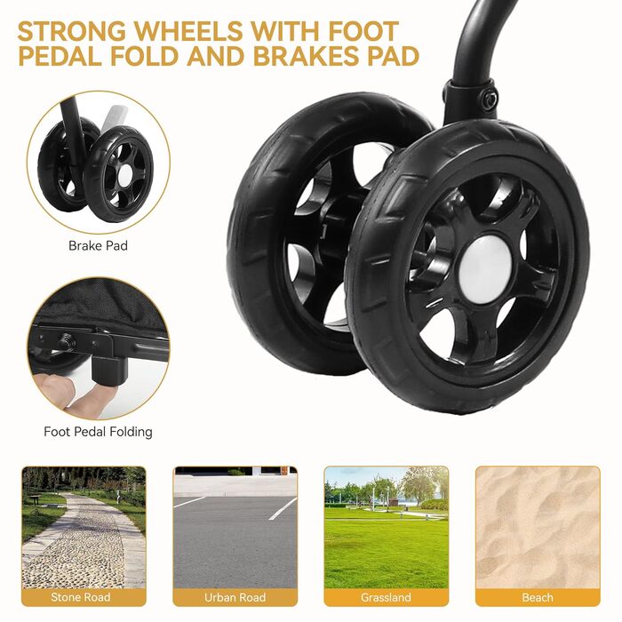 Візок для собак та котів DWVO, 11.3 кг, складаний, з подушкою та кошиком для зберігання, блакитно-чорний (45x80x103 см)