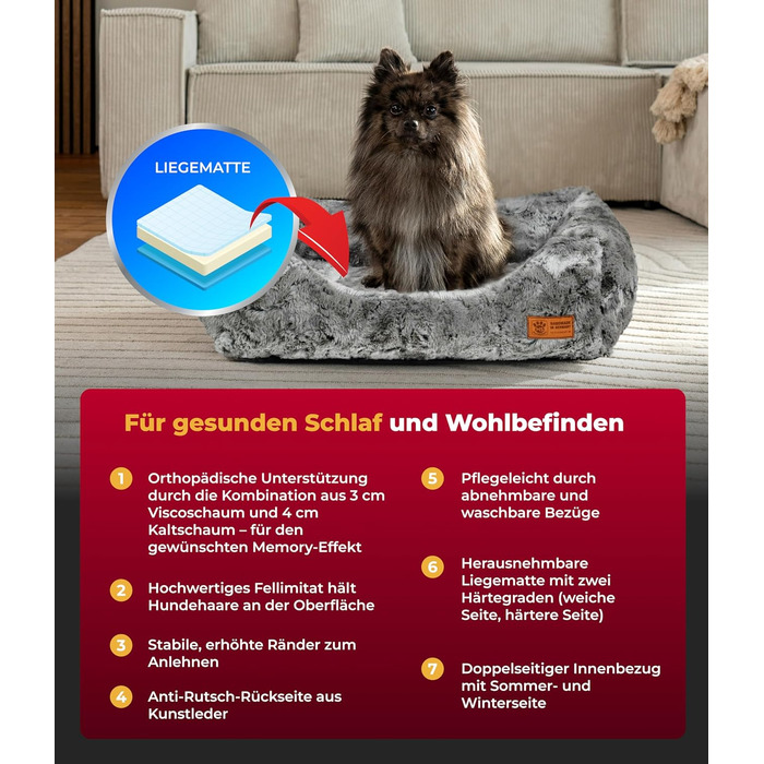 Ортопедичне ліжко для собак Shadow Deluxe S (60x75 см) з Memory Foam – Зручне, з антиковзким покриттям, миється – Німецька якість