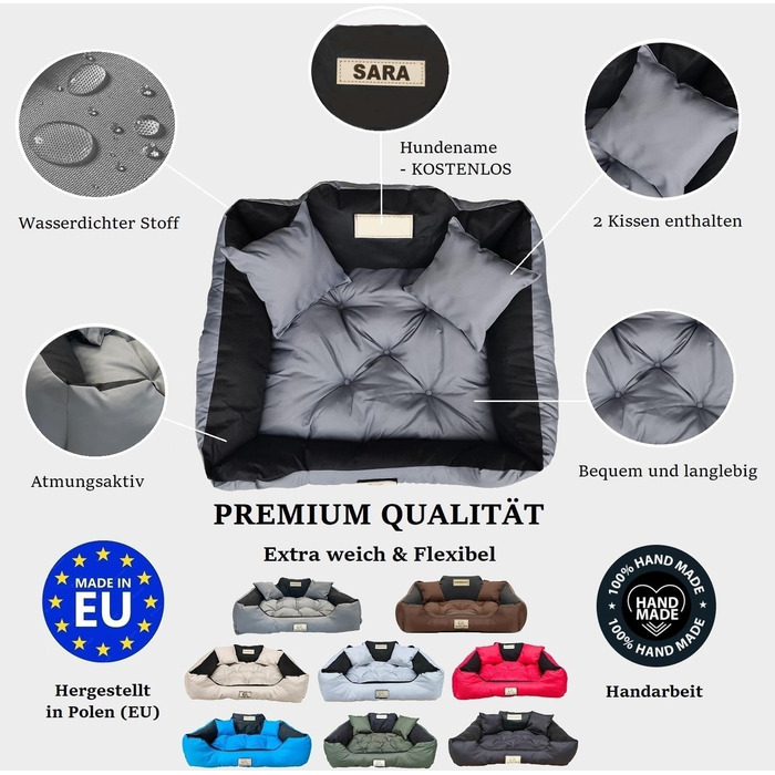 Крісло-ліжко для собак великих порід KING DOG, 100 x 75 см, водонепроникний матеріал, силіконовий наповнювач, темний сірий колір, з можливістю персоналізації (нанесення імені)