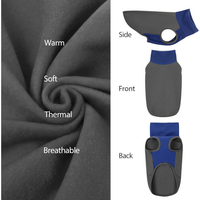 Пуловер для великих собак з флісу, ультра м'який, без рукавів, з високим коміром (XXL, обхват грудей: 62 см, сірий)