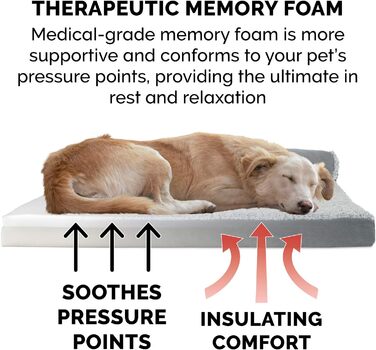 Ліжко для собак Furhaven XXL з ортопедичним матрацом Memory Foam, двоколірний штучний хутро та замша, Г-подібний диван, знімний і праний чохол, сірий, розмір Jumbo Plus (XXL)