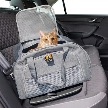 MY DUQUE – Складна автопереноска для собак і котів CAR-GO з ISOFIX, розширювана, з доступом спереду і ззаду, ідеальна для подорожей та авіаперельотів, сіра